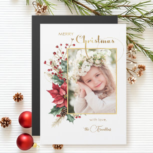 Elegant Winter Floral Gold Merry Christmas 1 Photo