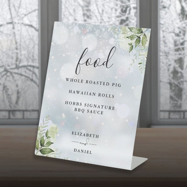 Elegant Winter Floral Greenery Food Menu Pedestal Sign (Elegant Winter Floral Greenery Food Menu Pedestal Sign)