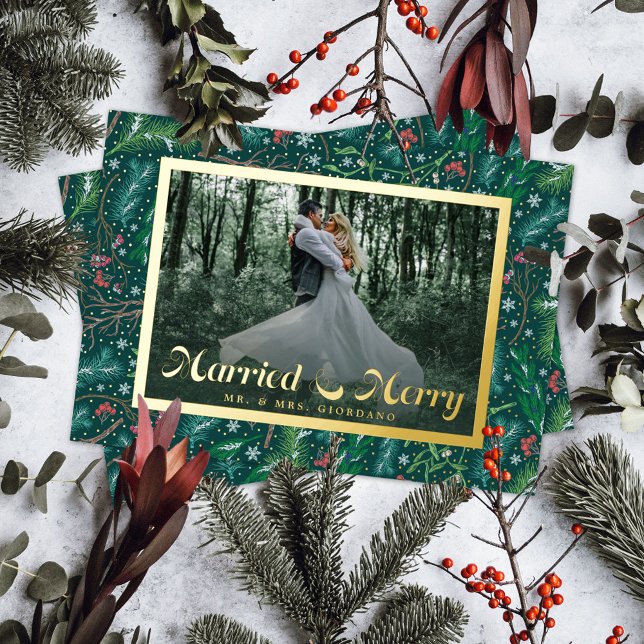Elegant Winter Floral Married & Merry Photo (Creator Uploaded)