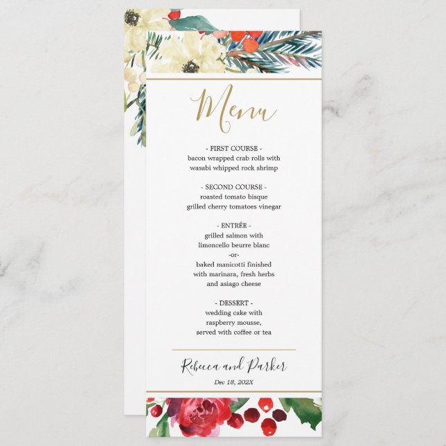 Elegant Winter floral Menu template (Front/Back)