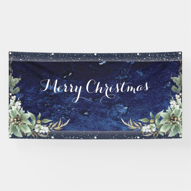 Elegant Winter Floral Merry Christmas Banner (Horizontal)