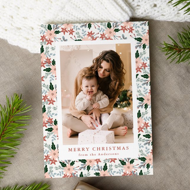 Elegant Winter Floral Photo Holiday Card (Creator Uploaded)