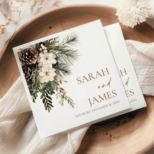 Elegant Winter Floral Pine Trees Wedding Napkin