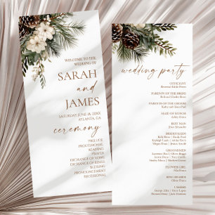 Elegant Winter Floral Pine Trees Wedding Programme