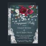 Elegant winter floral rustic engagement party invitation<br><div class="desc">Rustic elegant winter wngagement party stylish invitation template on a dark navy blue chalkboard featuring a beautiful burgundy wine and white peony roses bouquet with hunter green foliage, strings of white twinkle lights, lace corners, and a chic typography script. Easy to personalise with your details! The invitation is suitable for...</div>