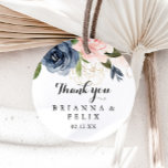 Elegant Winter Floral Thank You Wedding Favour Classic Round Sticker<br><div class="desc">This elegant winter floral thank you wedding favour classic round sticker is perfect for a modern wedding. The design features beautiful hand-painted dark blue, blue, navy, pink , blush, gold flowers and green foliage, bunched into elegant bouquets. Make the sticker labels your own by including your names, the event (if...</div>