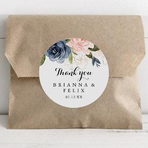 Elegant Winter Floral Thank You Wedding Favour Classic Round Sticker
