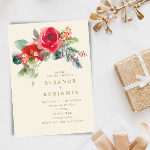 Elegant Winter Floral Wedding Christmas December Invitation