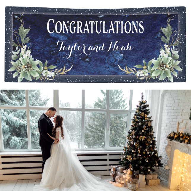 Elegant Winter Floral Wedding Congratulations Banner (Elegant and festive winter Christmas banner to celebrate and wedding or engagement. )