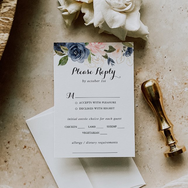 Elegant Winter Floral Wedding Menu Choice RSVP (Creator Uploaded)