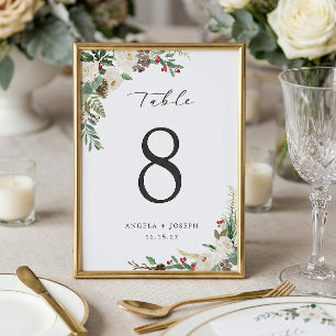 Elegant Winter Floral Wedding Table Number Card
