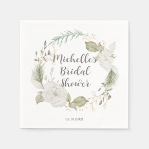 Elegant Winter Floral Wreath Bridal Shower Napkin