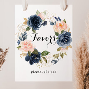 Elegant Winter Floral Wreath Favours Sign