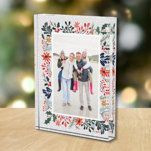 Elegant Winter Flowers Snow Family Photo Block