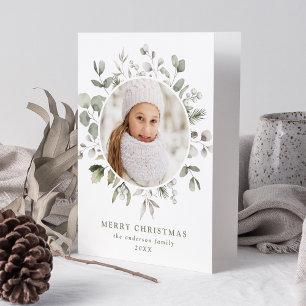 Elegant Winter Foliage and Snowberries Photo Holiday Card