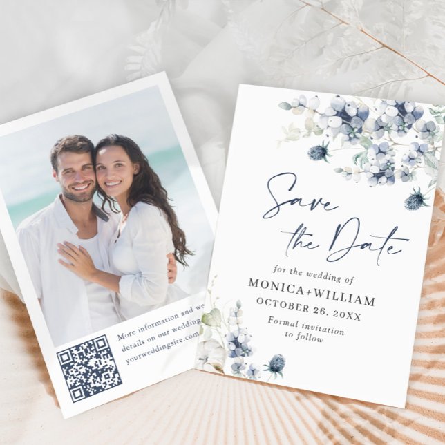 Elegant Winter Foliage Boho Wedding Photo QR code Save The Date (Creator Uploaded)