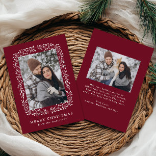 Elegant Winter Foliage Burgundy 2 Photo Holiday Card