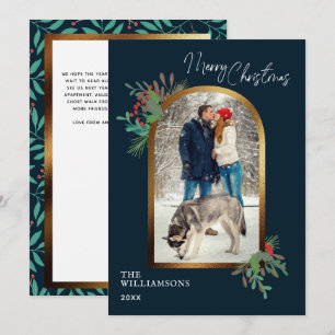 Elegant Winter Foliage Custom Arch Photo Christmas Holiday Card