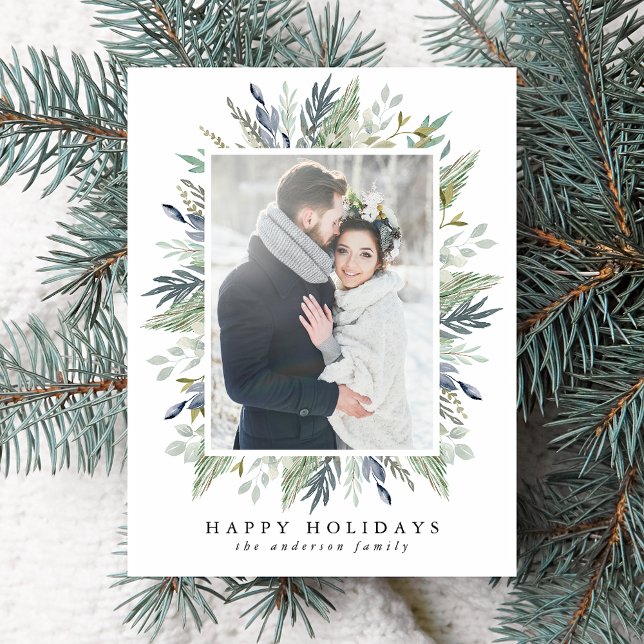 Elegant Winter Foliage Frame Holiday Photo Postcard (Creator Uploaded)
