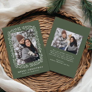 Elegant Winter Foliage Green 2 Photo Holiday Card