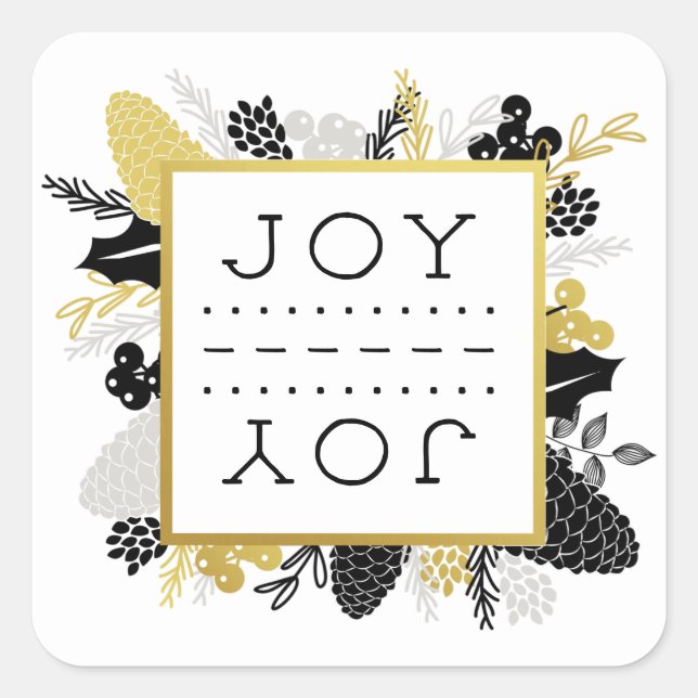 Elegant Winter Foliage JOY Christmas Square Sticker (Front)