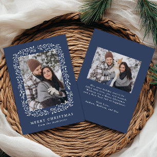 Elegant Winter Foliage Navy 2 Photo Holiday Card