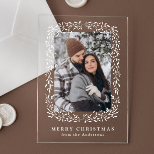 Elegant Winter Foliage Photo Holiday Acrylic Invitations