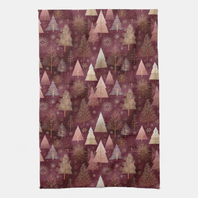 Elegant Winter Forest Christmas Pattern (11) Tea Towel (Vertical)