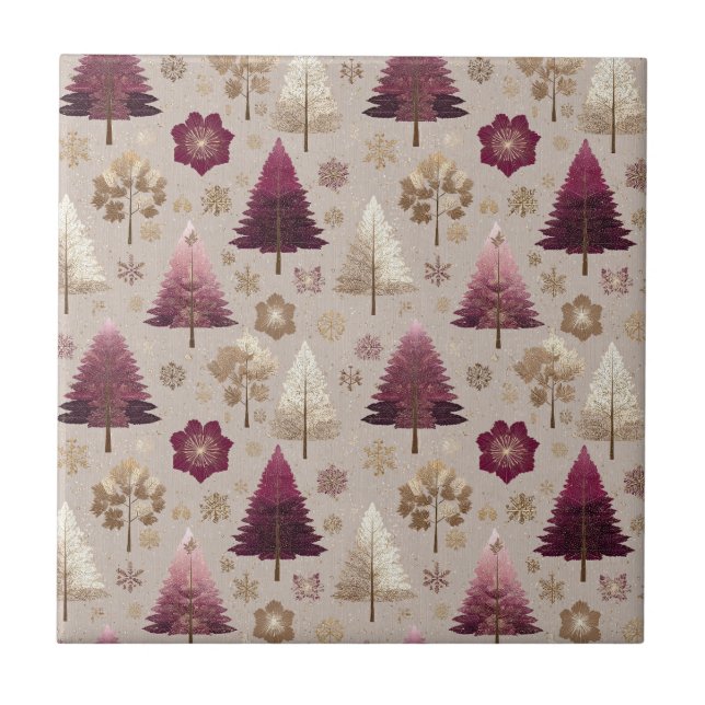 Elegant Winter Forest Christmas Pattern (7) Tile (Front)