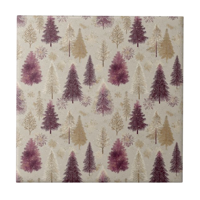 Elegant Winter Forest Christmas Pattern (9) Tile (Front)