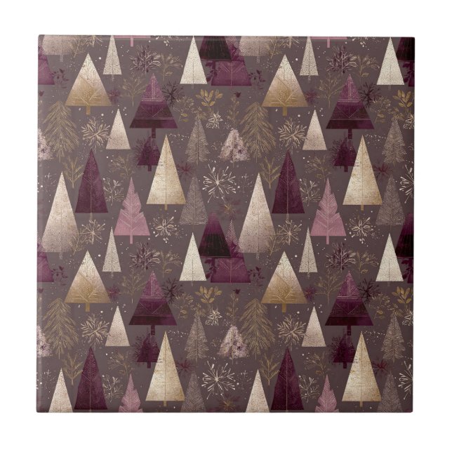 Elegant Winter Forest Christmas Pattern Tile (Front)