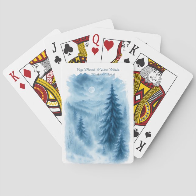 Elegant Winter Forest Corporate Holiday Gifts Playing Cards (Back)