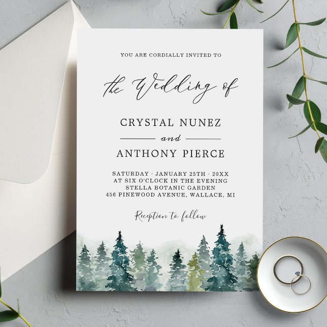 Elegant Winter Forest Pine Trees Wedding Invitation (Creator Uploaded)