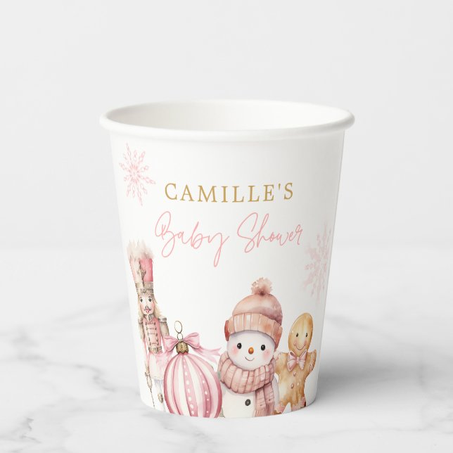 Elegant Winter Girl Baby Shower Paper Cups (Back)