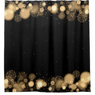 Elegant Winter Gold Snowflake Lights Shower Curtain