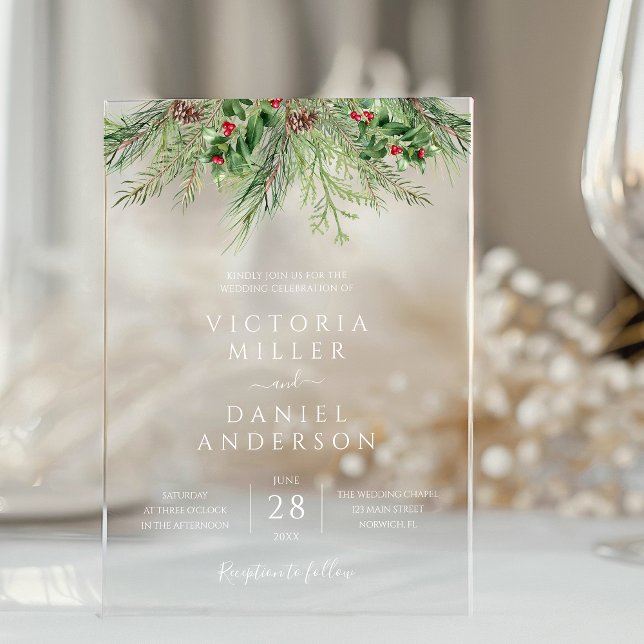 Elegant Winter Greenery Botanical Foliage Wedding Acrylic Invitations (Creator Uploaded)