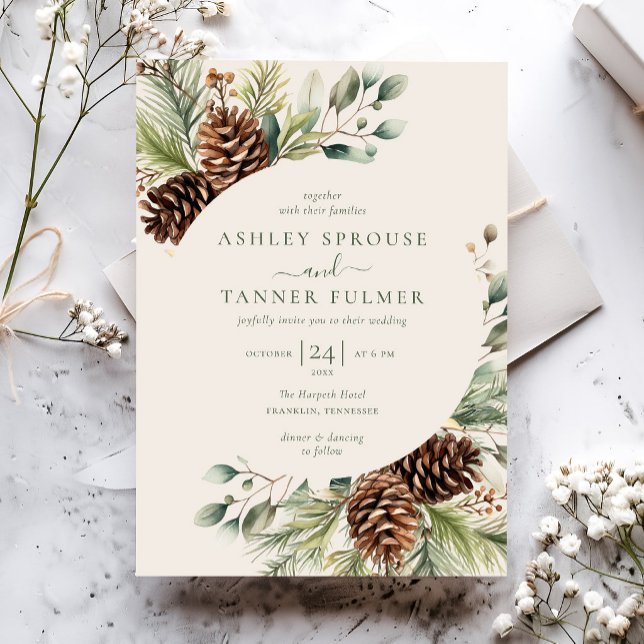 Elegant Winter Greenery Botanical Wedding Invitation (Creator Uploaded)
