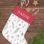 Elegant Winter Greenery Botanical White Large Christmas Stocking<br><div class="desc">This elegant Christmas stocking features a beautiful pattern of watercolor eucalyptus,  berries,  and foliage over a classic white background.  Customise this stocking with your own name or initials. Makes a wonderful gift for family and friends!</div>