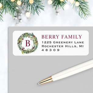Elegant Winter Greenery Burgundy Monogram