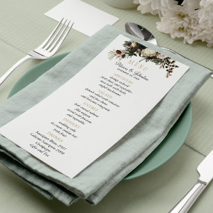 Elegant winter greenery chic floral wedding menu