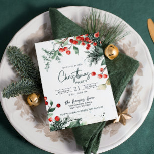 Elegant Winter Greenery Christmas Party Invitation
