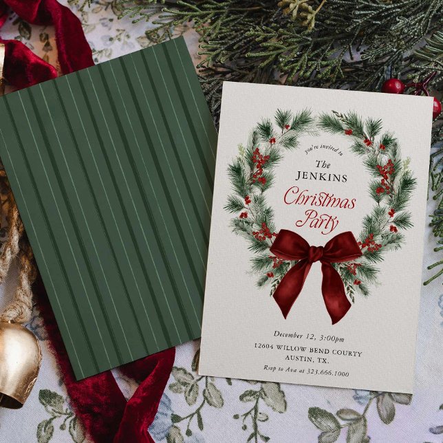 Elegant Winter Greenery Christmas Party Invitation (Elegant Christmas Party Invitation )