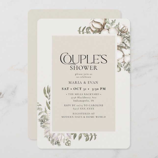 Elegant Winter Greenery Floral Couple's Shower Invitation (Front/Back)