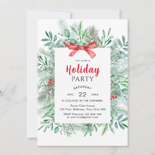 Elegant Winter Greenery Holiday Party Invitation