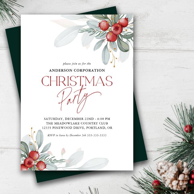 Elegant Winter Greenery Office Christmas Party Invitation (Creator Uploaded)