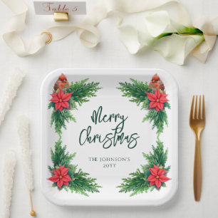 Elegant Winter Greenery Paper Plate
