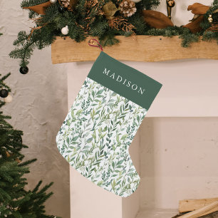 Elegant Winter Greenery Personalised Small Christmas Stocking