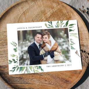 Elegant Winter Greenery Photo Holiday Card