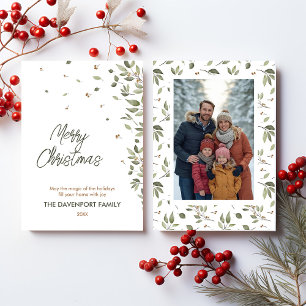 Elegant Winter Greenery Photograph Holiday Card