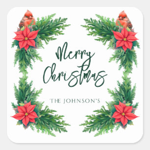 Elegant Winter Greenery Square Sticker